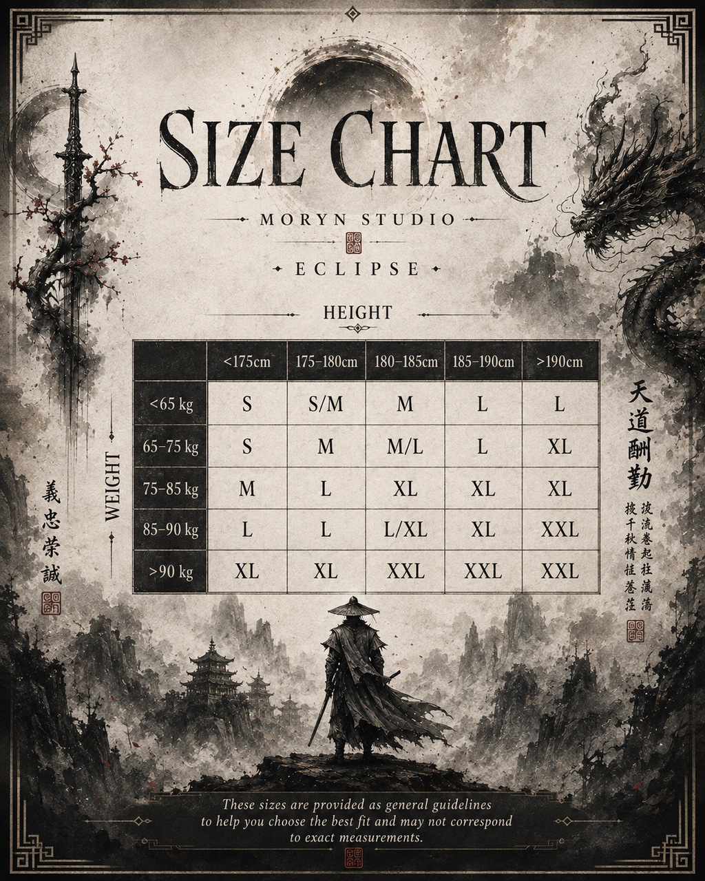 Size Chart Silent Katana – MORYN Studio